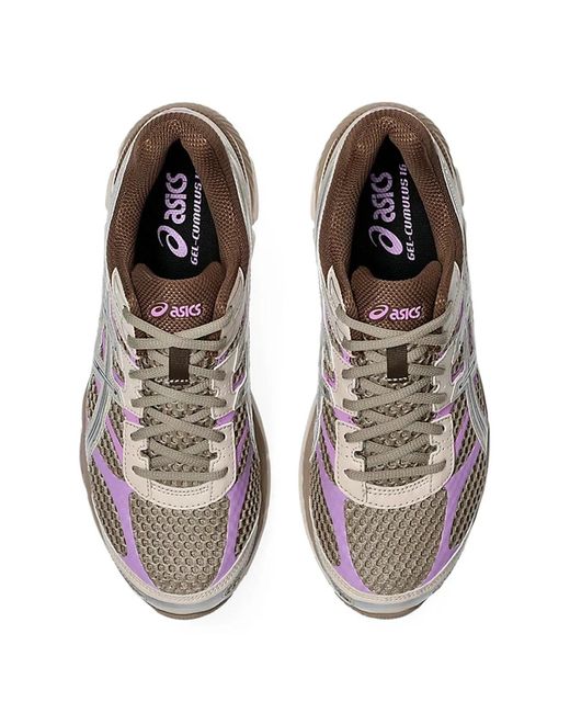 Asics Brown Gel-Cumulus 16 Mesh And Glossy Synthetic Leather Sneakers