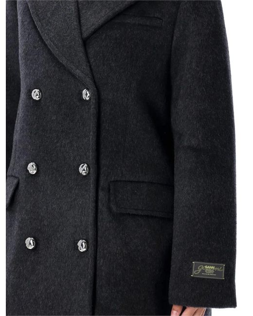 Ganni Black Double Wool Peacot