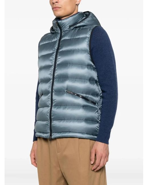 Herno Blue Down Vest With Detachable Hood for men