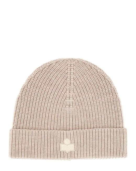 Isabel Marant Natural Wool Hat With Logo Patch