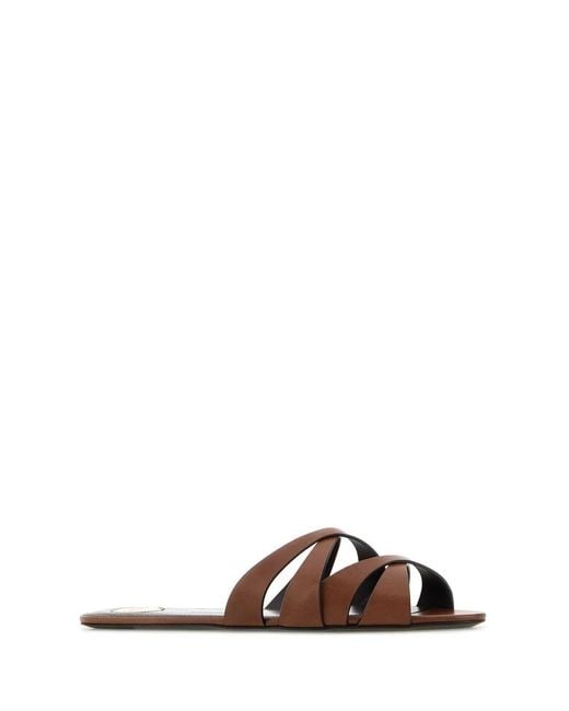 Saint Laurent Brown Leather Chandelle Slippers