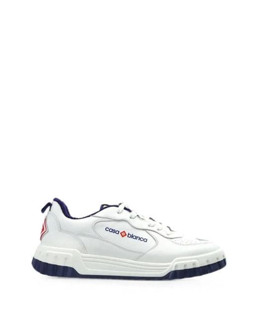 Casablanca White Logo-Patch Leather Sneakers for men