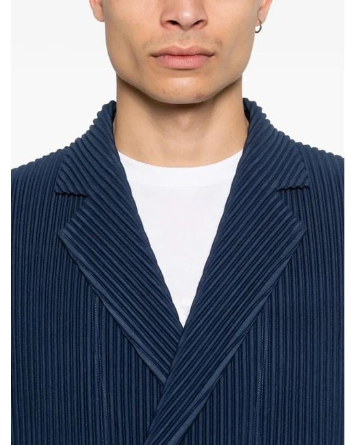 HOMME PLISSÉ Blue Homme Plisse Issey Miyake Pleated Double-Breasted Jacket for men