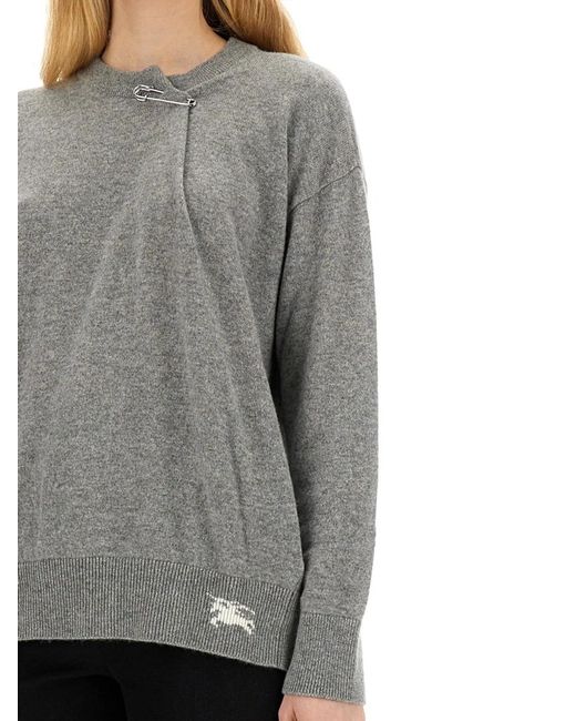 Burberry Gray Cashmere Sweater With Kilt Pin