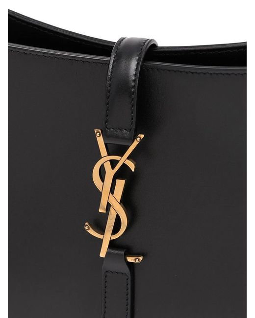 Saint Laurent Black Leather Logo Plaque Shoulder Bag