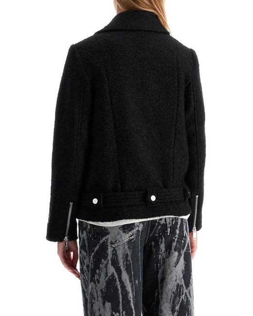 Ganni Black Boucle Wool Biker Jacket