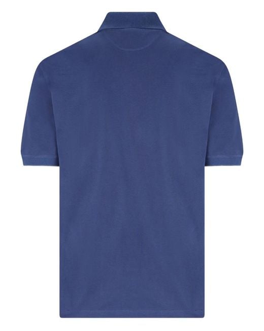 Brunello Cucinelli Blue Cotton Polo Shirt With Printed Logo for men