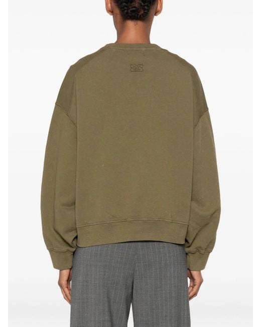 Ganni Green Logo-Print Raglan-Sleeve Sweatshirt