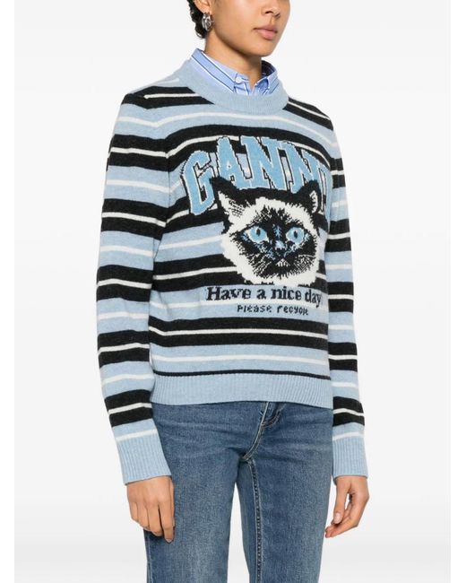 Ganni Blue Wool Crewneck Sweater