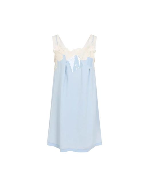 Maison Margiela Blue Lace-Trim Mini Dress