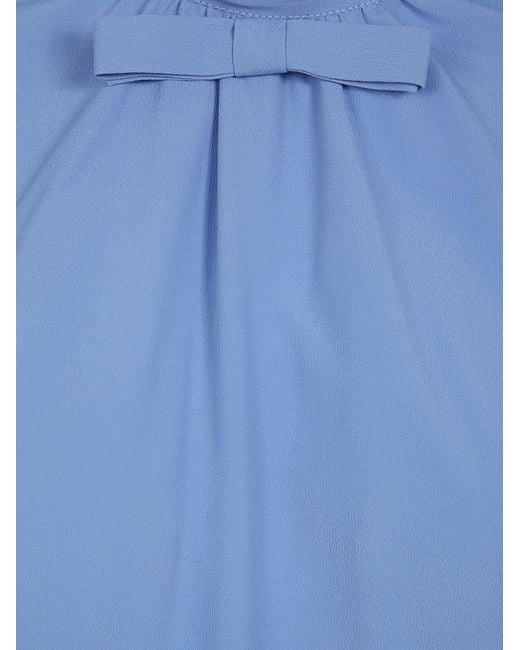 DR. HOPE Blue Silk Blend Bow Blouse