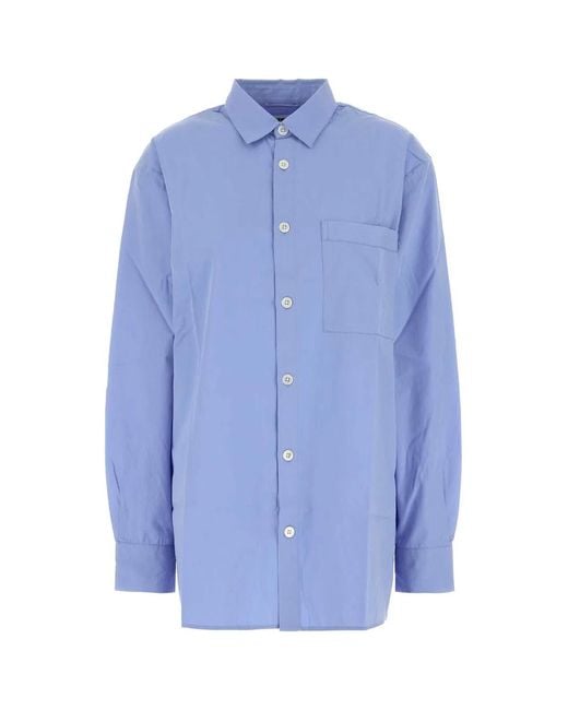 Tekla Blue Cerulean Poplin Oversize Pyjama Shirt