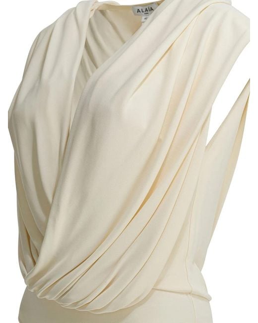 Alaïa Natural Draped Bodysuit With Hood