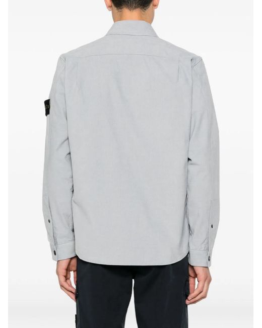 Stone Island Blue Corduroy Shirt Buttoned Cuffs for men