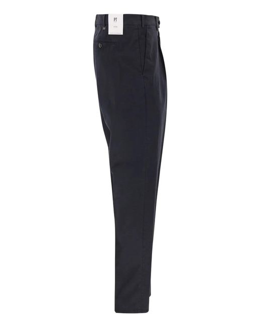 PT Torino Blue Stretch Cotton Tailored Trousers for men