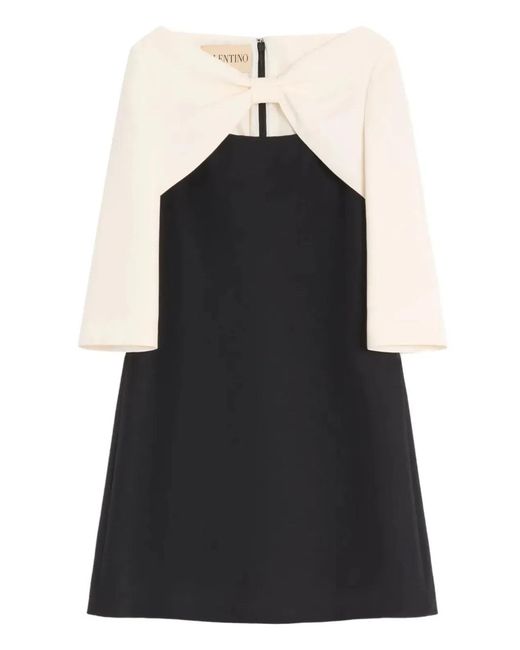 Valentino Garavani Black Crepe Couture Short Dress With Bow And Contrasting Sleeves