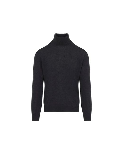 Brunello Cucinelli Blue Dark Virgin Wool Cashmere Turtleneck for men