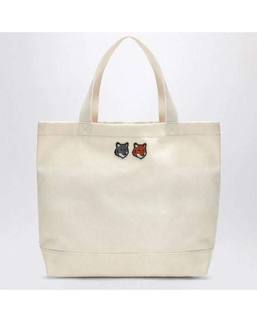 Maison Kitsuné Natural Maison Kitsuné Double Fox Head Tote for men
