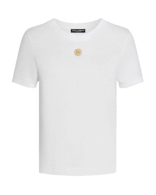 Dolce & Gabbana White Cotton T-Shirt With Medal