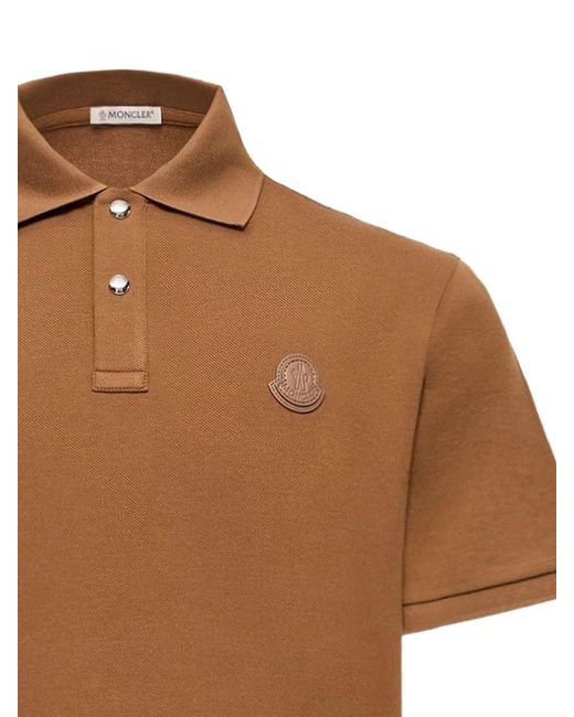 Moncler Brown Logo-Patch Short-Sleeve Polo Shirt for men