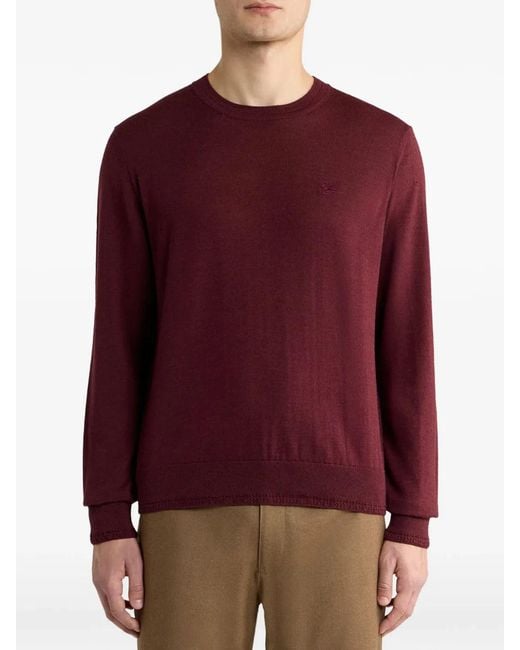 Etro Purple Wool And Silk Sweater With Pegasus Embroidery for men
