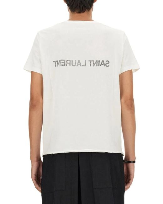 Saint Laurent White Inverted Logo T-Shirt for men