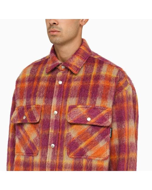 Palm Angels Orange Checked Wool Overshirt for men