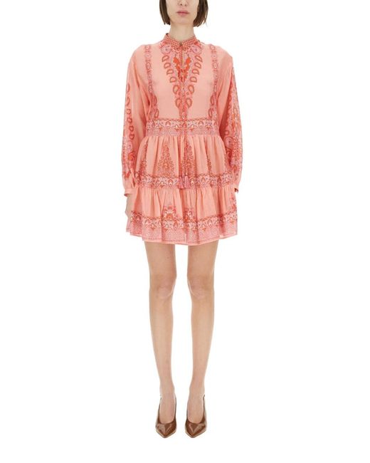 Etro Red Paisley Print Mini Dress