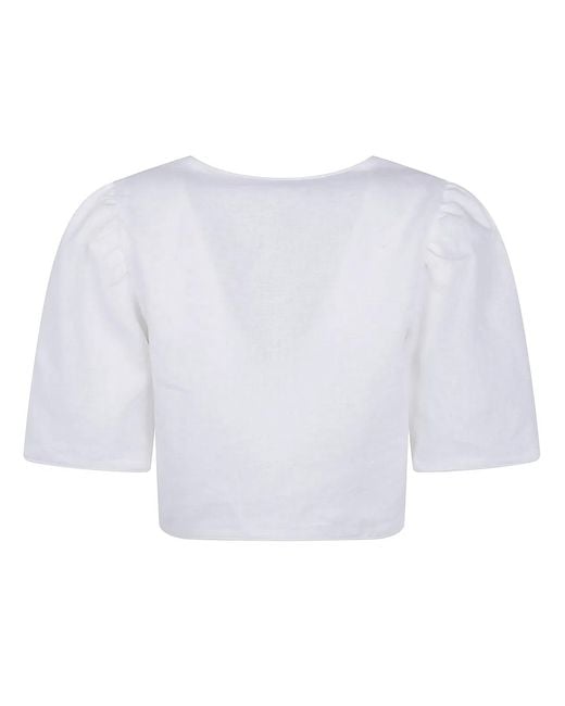 Farm Rio White "Flower" Crop Top Short Sleeve
