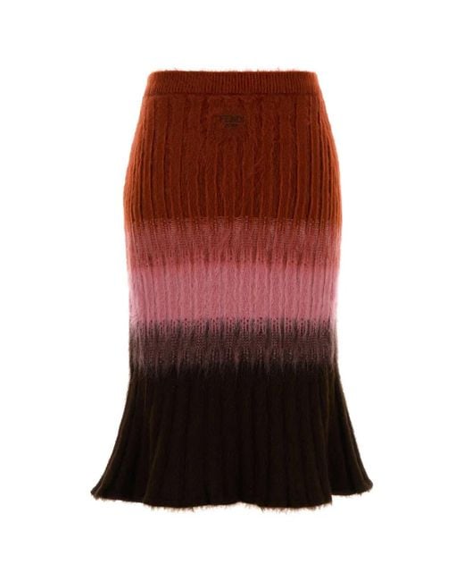 Fendi Red Skirt Wool Wm Degrad