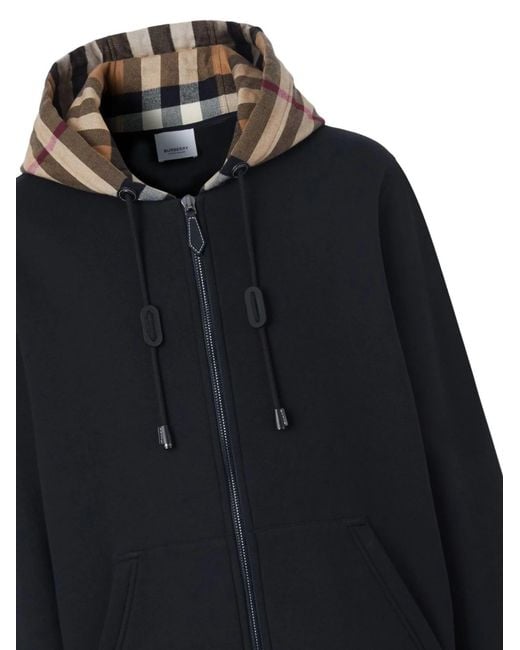 Burberry Black Check Hood Zip Hoodie for men