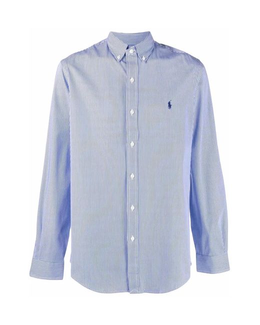 Polo Ralph Lauren Blue Striped Slim Fit Poplin Shirt for men