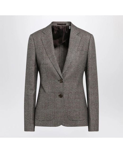 Burberry Gray Prince Of Wales Woolblend Singlebreasted Jacket