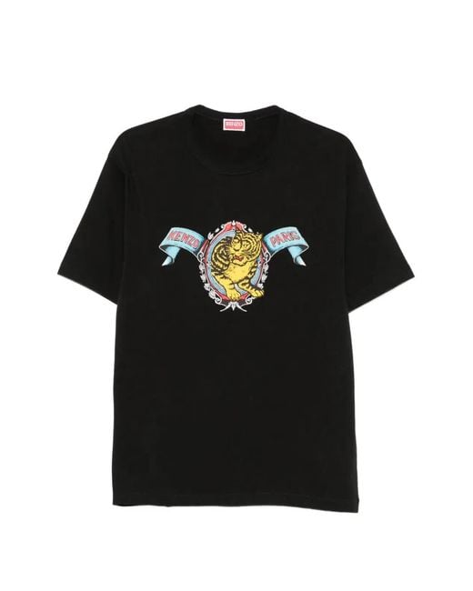 KENZO Black Jumping Tiger-Print T-Shirt for men