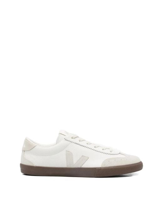 Veja White Cream Leather Flat Shoes for men