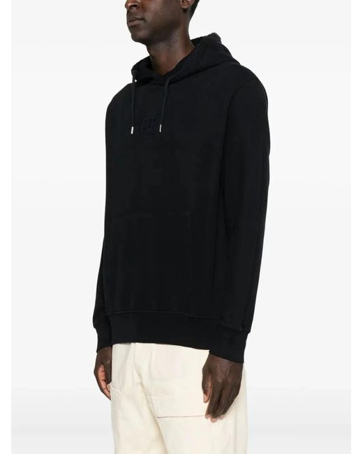 C P Company Black C.P.Company Embroidered-Logo Cotton Hoodie for men