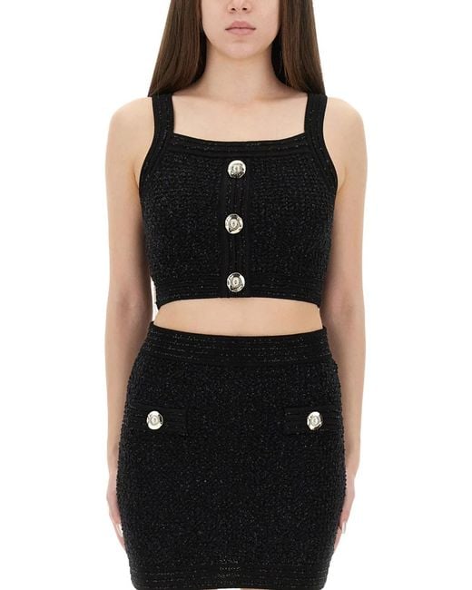 Balmain Black Tweed Crop Top