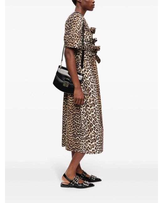 Ganni Brown Leopard Printed Cotton Dress