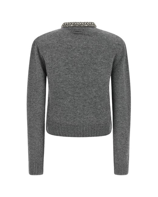 Pinko Gray Colonia Cardigan With Jewel Collar