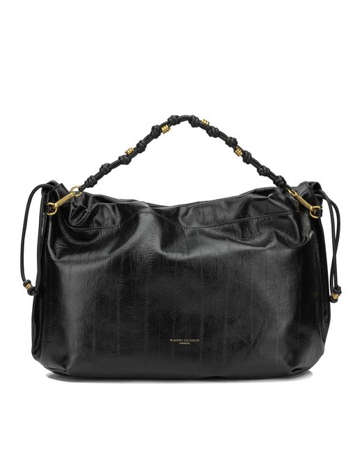 Gianni Chiarini Black Cow Leather Polyester Polyurethane Cotton Polyester Shoulder Bags