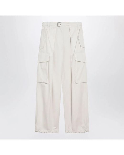 Loewe White Ivory Cotton And Silk Cargo Trousers