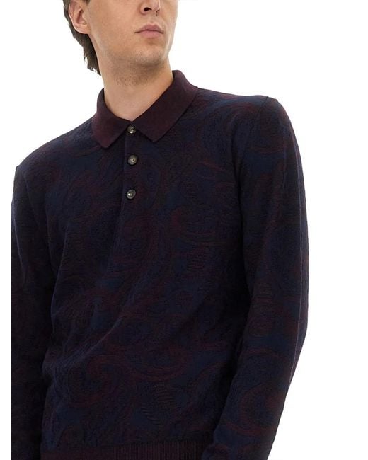 Etro Blue Longsleeved Polo Shirt for men