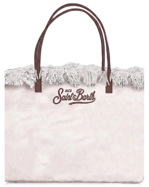 Mc2 Saint Barth Natural Velvet Fringe Logo Bag