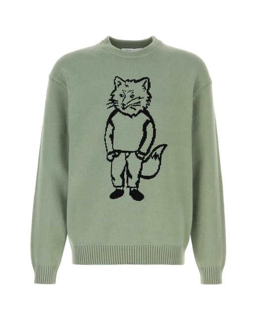Maison Kitsuné Green Maison Kitsuné Mint Cotton Blend Sweater for men