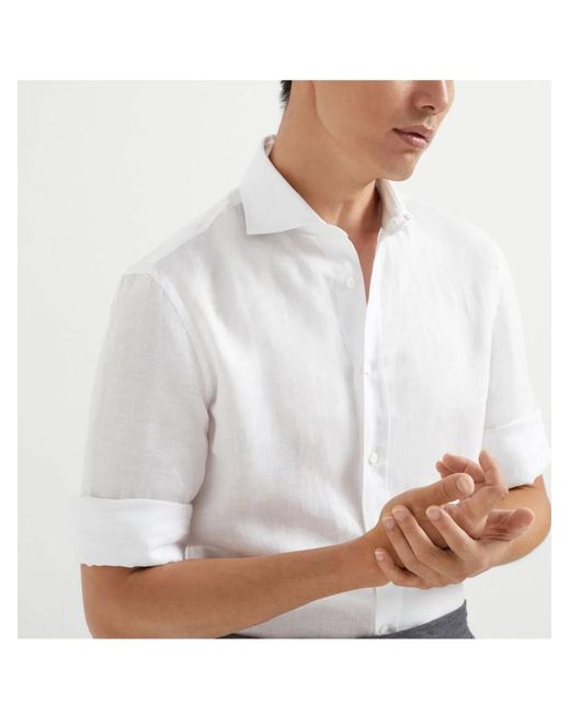 Brunello Cucinelli White Easy Fit Linen Shirt With French Collar for men