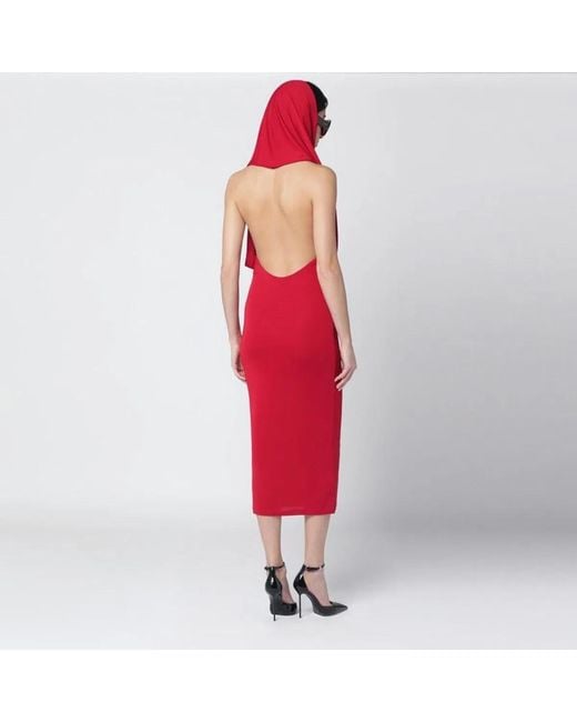 ANDAMANE Red Annie Hooded Midi Dress