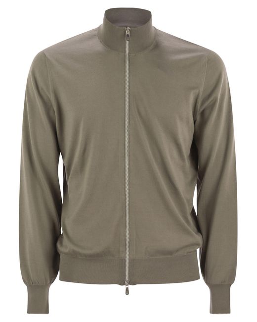 Brunello Cucinelli Green Cotton Cardigan With Zip for men