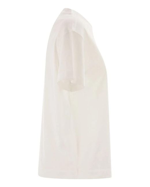 Brunello Cucinelli White Cotton Jersey T-Shirt With Shiny Tab