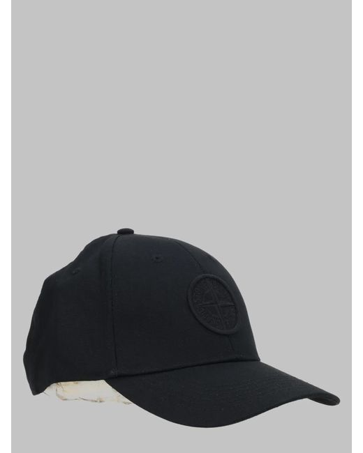 Stone Island Black Baseball Cap Cotton Hat for men