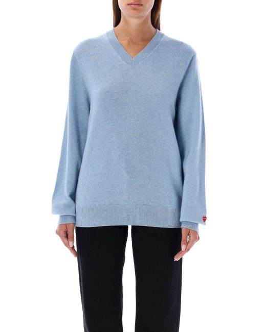 COMME DES GARÇONS PLAY Blue Heart Mini Patch V-Neck